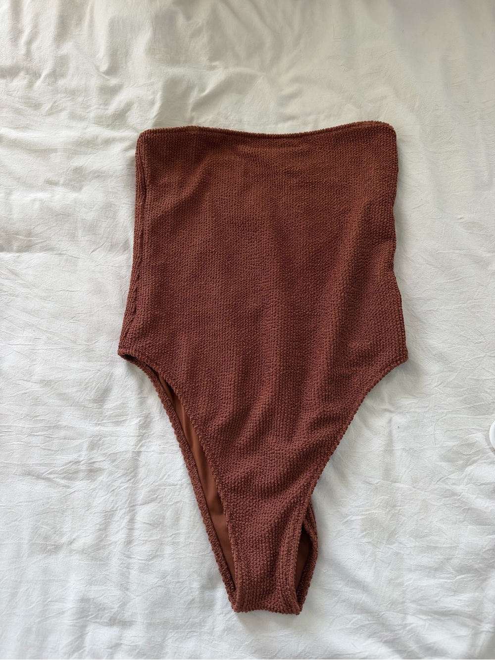 Tori Praver Swim- High-Waist Strapless One-Piece Swimsuit - Rust (Size M)